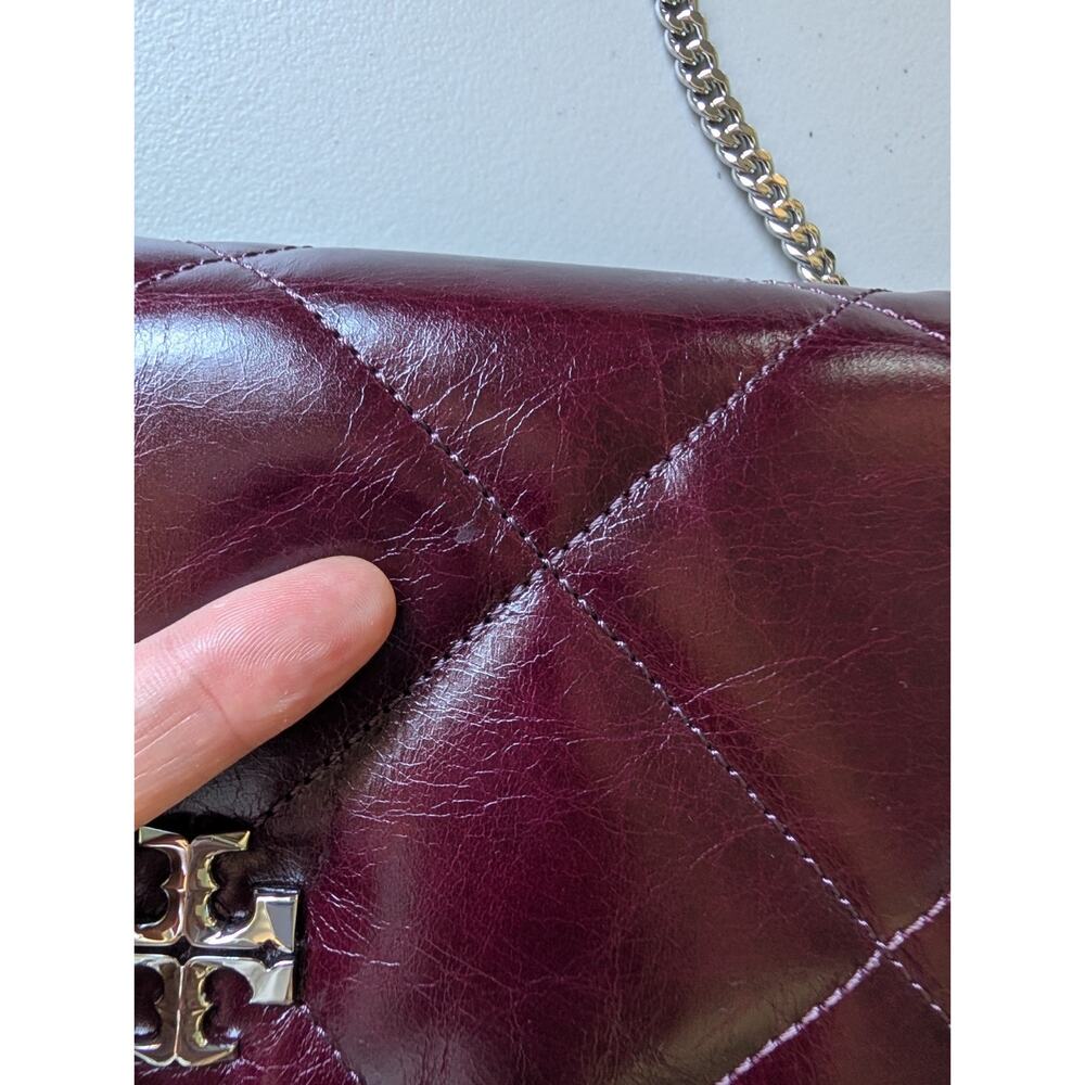 Tory Burch KIRA DIAMOND Quilt Distressed Crossbody Dark Carmine - Picture 3 of 16